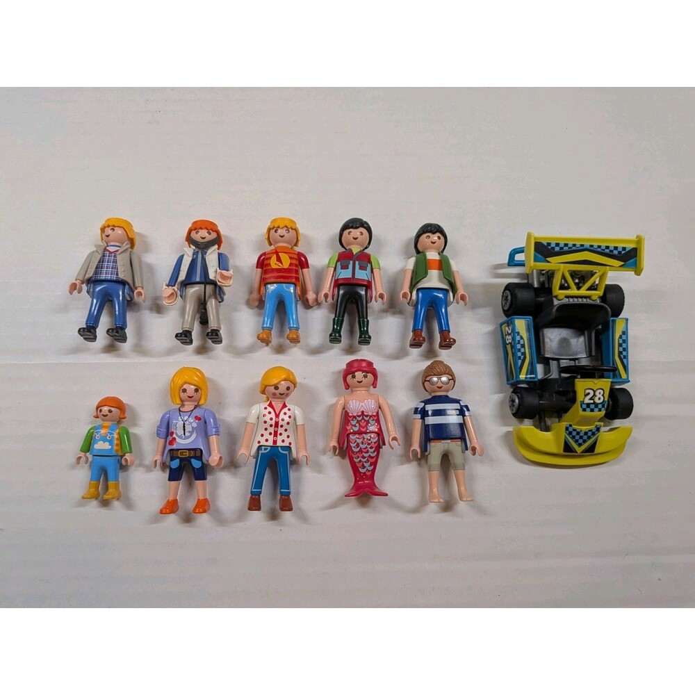 Playmobil Mixed Lot 10 People Figures and Go Kart Race Car